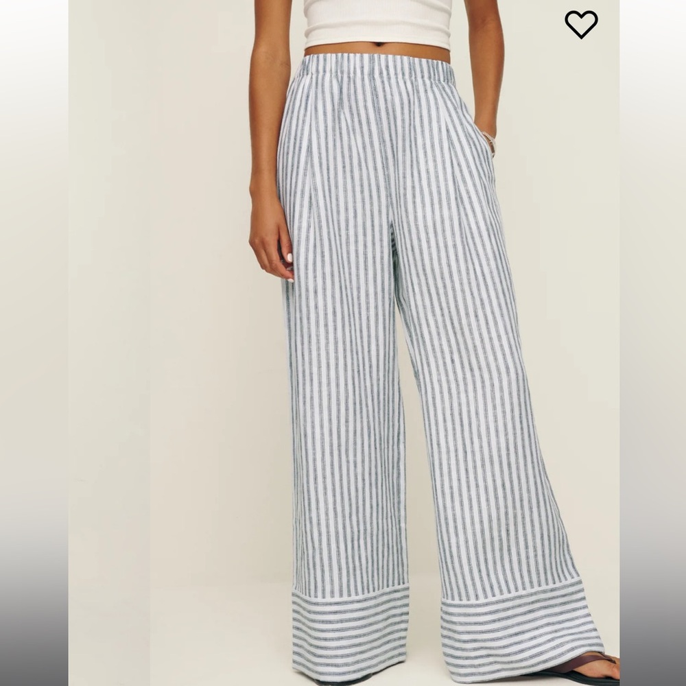 Reformation Blue & White Vertical-Stripe Wide Leg Pants